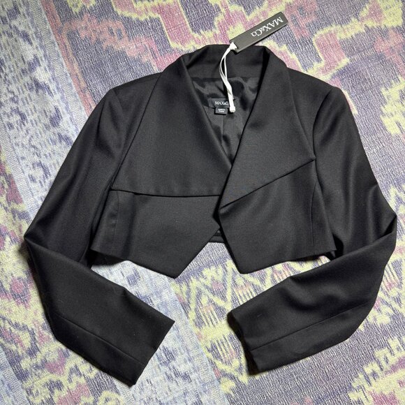 NWT MAX & CO Black Wool Blend Long Sleeve Crop Jacket Women's Size 4 - Picture 2 of 10